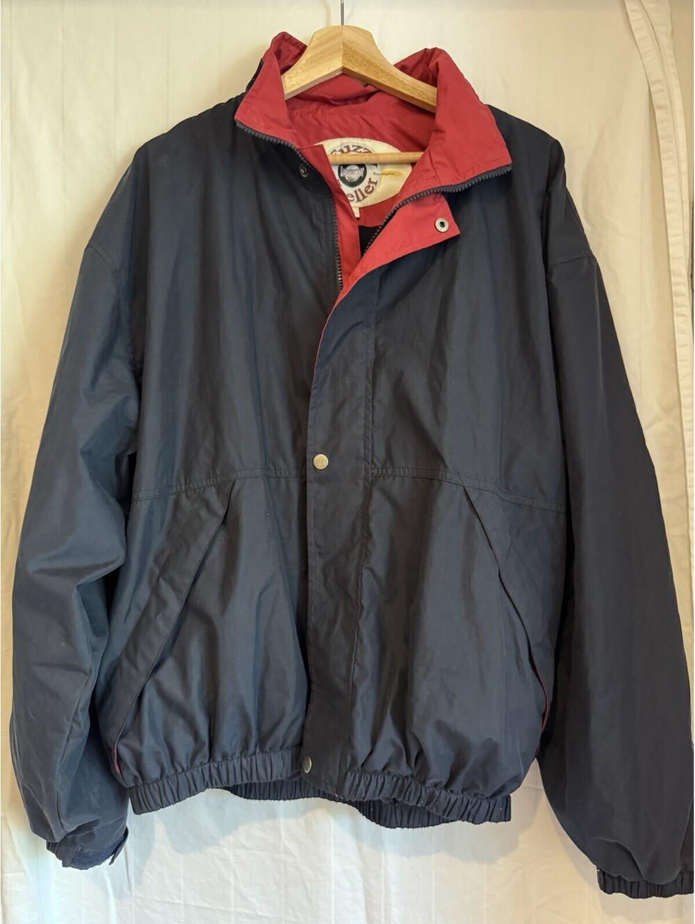 RARE Vintage 90s Fuzzy Zoeller Men's Navy/Red Full Zip Windbreaker Jacket Large
